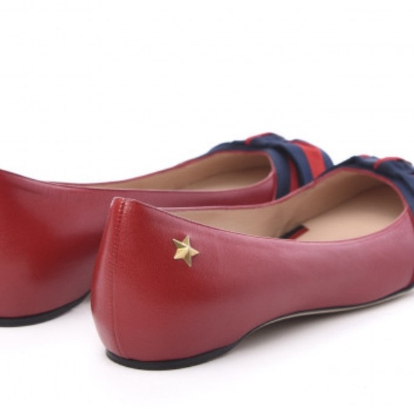 Gucci red ballerina shoes with bow - Picture 3 of 7